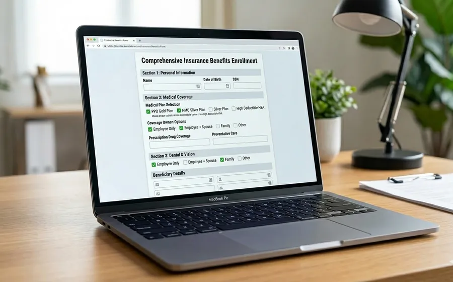 A benefits enrollment form on a laptop screen